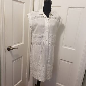 PENNYBLACK White Linen Dress Size 4, Preppy, Casual Embroidery